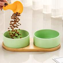 Bát ăn và uống nước bằng gốm sứ cho chó/mèo kèm chân đế gỗ, bát cỡ trung bình chống tràn, phù hợp cho thú cưng có râu, có thể rửa bằng máy rửa chén. - 500ml - Xem 3