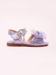 2026 Nuevas sandalias para niñas, zapatos de princesa para niños con lazo de strass, zapatos de playa para estudiantes de niñas pequeñas, verano - Morado - Ver 5