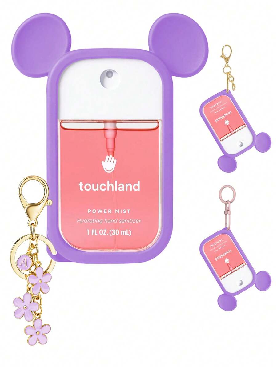 2个/1个/套 1盎司（30毫升）洗手液喷雾瓶保护套，26个花卉字母珍珠吊坠喷雾瓶标记，以及硅胶米老鼠耳朵造型喷雾瓶防摔防撞保护套，珍珠手链设计，方便携带，可挂在包包、钥匙或儿童背包上，耐磨、防水、可清洗、可重复使用，适用于洗手液喷雾瓶。 - 淡紫色 - 查看 1