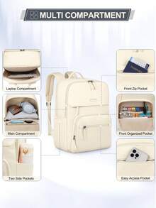 Backpacks For Women 15.6 Inches Waterproof Laptop Backpack Women's Backpack For University, Work, Travel, Beige - Multicolor - View 4