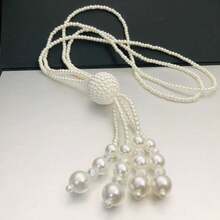 1pc Fashion Pearl Tassel Necklace/Sweater Chain, Elegant Gift For Women - White - View 4