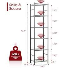 6-Tier Metal Storage Shelves - Slim Shelf Organizer with Reinforced Side Bars Spacious Storage for Kitchen Bathroom and Laundry Room Organization 18.2" x 12.5" x 70.1" Black - Negro - Ver 3