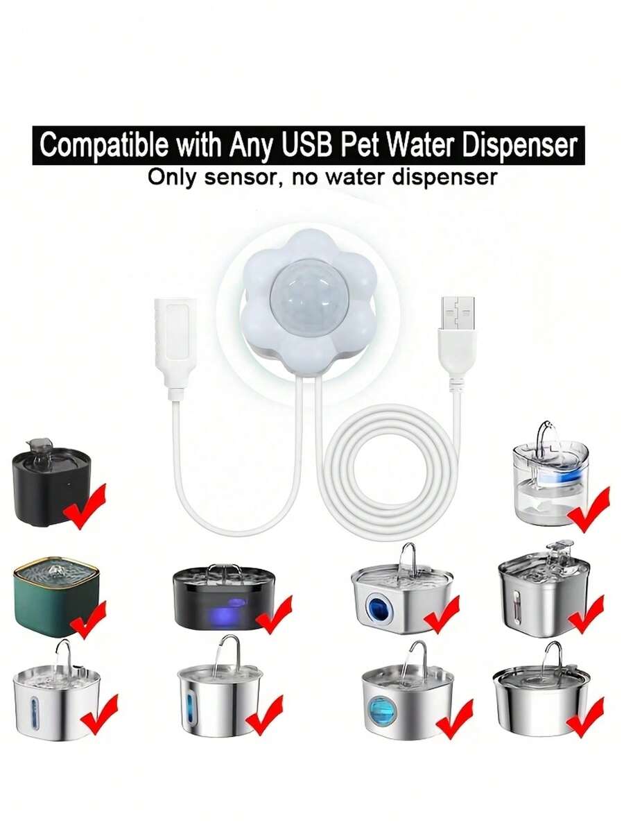Flower-Shaped Automatic Pet Water Dispenser With Motion Sensor, USB Powered, Designed For Cat & Pet Water Fountains. Suitable For Pet Water Fountains With Sensor-Activated Water Flow, Works Without Batteries.