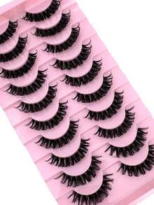 10对卡通貂毛假睫毛，透明带俄罗斯条纹假睫毛，蓬松猫眼假睫毛，卷翘假睫毛，DD卷度浓密假睫毛，自然浓密睫毛嫁接，可重复使用，旅行必备美妆单品 - 黑色 - 查看 4