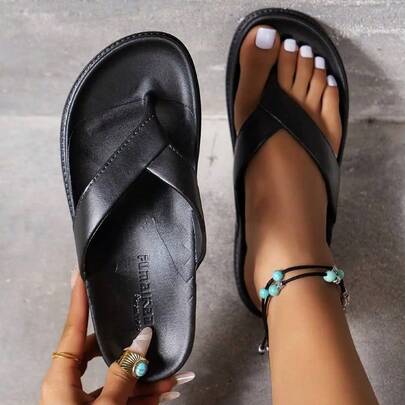 Women's Slippers, Solid Color Design Decorative Flat Flip Flops, Minimalist Solid Color Summer Slippers, Casual Indoor/Outdoor Holiday Beach Sandals