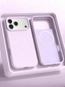 Solid Pink Color Minimalist Liquid Silicone 1pc Minimalist Liquid Silicone Magnetic Wireless Charging Protective Case, Compatible With 17 Air 16 14 13 12 15 Pro Max Plus, With Velvet Camera Protection Women's Day Gift - 淡紫色 - 查看 2