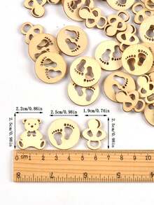 50 miếng gỗ nhỏ hình gấu/bàn chân tự nhiên, kích thước khoảng 2.5cm, chất liệu gỗ hỗn hợp, dùng để trang trí nhà cửa theo phong cách DIY. - Hỗn hợp đa dạng - Xem 3