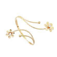 1 pieza Brazalete de brazo geométrico en espiral de moda con decoración de flores y perlas, ajustable, regalo - Brazalete de perlas y flores - Ver 5