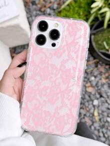 1个浪漫蕾丝图案透明软壳手机壳，带气垫，适用于 11/12/13/14/15/16 Pro Max，国际版，非国内版 - 彩色 - 查看 2