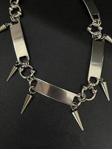 1 chiếc vòng cổ đinh tán bằng thép titan, vòng cổ choker kim loại phong cách punk unisex, phụ kiện hip-hop sang trọng, trang sức phong cách đường phố trung tính - Bạc - Xem 6