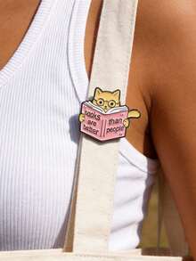 QIHOO 1 chiếc ghim cài áo hình mèo nhỏ dễ thương và ngộ nghĩnh đang đọc sách - Quà tặng cho nữ - Túi xách nữ - Ví nữ - Nhiều màu - Xem 1