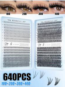 640片D型卷翘单根假睫毛，8-16mm混合款，大容量D型混合款分段式假睫毛册，D型卷翘睫毛，浓密纤长款，适合居家日常佩戴，易于使用，单根睫毛，假睫毛，假睫毛 - 查看 5