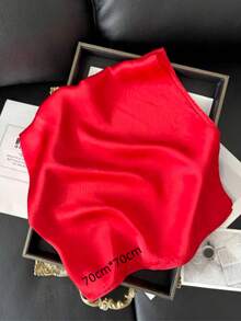 1pc Women's Solid Color Printed Square Silk Scarf, Silk Neckerchief Suitable For Daily Use - Champagne - View 3