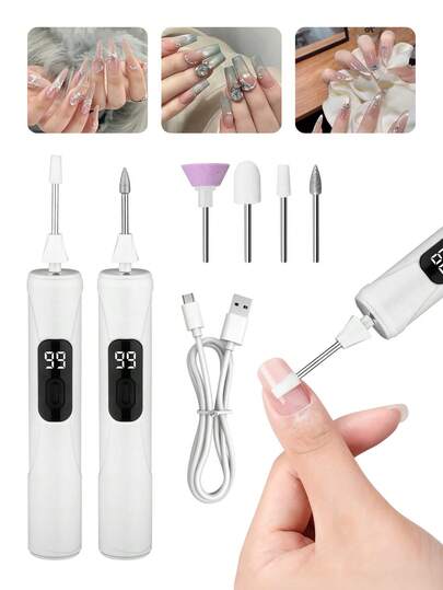 一套专业电动美甲打磨机，便携式电动修甲美足套装，含各种打磨头，适用于亚克力指甲、凝胶指甲卸除，美甲沙龙及家庭使用。