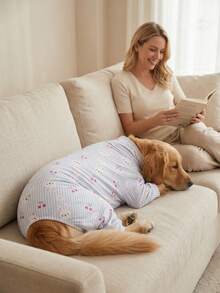 Dog Summer Shedding Hair Control Pajamas - Breathable High Stretch Full Coverage Pet Rompers, Summer Anti Licking & Bug Protective Jumpsuit For Medium Large Dogs, All Over Printing Dog Clothes-Blue With White Stripe Bunny Pattern - Multicolor - View 6