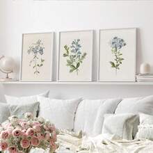 一套三幅复古蓝色植物画廊墙面艺术印刷品，乡村风格墙面装饰，花卉艺术帆布海报，乡村农舍风格装饰，适用于客厅、卧室、厨房、餐厅、咖啡厅、家庭办公室、走廊、家居和房间装饰 - 彩色 - 查看 7