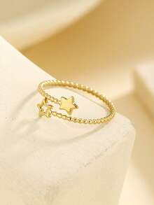 1 chiếc nhẫn hở bằng thép không gỉ tối giản, đối xứng, có thể điều chỉnh kích thước, thích hợp làm quà tặng cho nữ, dự tiệc, họp mặt hoặc đeo hàng ngày. - Vàng - Xem 3