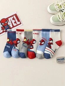 Marvel 6双装儿童中筒袜，秋冬季卡通英雄系列，男女童款，漫威袜子 - 彩色 - 查看 12