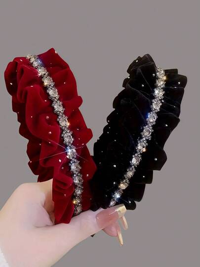 2pcs/1pc Women's Rhinestone Headband, Shiny Crown, Veil And Hair Accessory, Elegant Sparkling Decor, Suitable For Party, Wedding, Graduation And Daily Wear, Comfortable, Can Be Used As Hair Accessory, Cleaning Tool And Beauty Tool, Suitable For All Seasons, Headband/Crown Headband