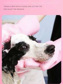 Găng tay chải chuốt thú cưng, đồ dùng tắm rửa và vệ sinh, găng tay chà rửa cho chó mèo, bàn chải silicon rửa sạch thú cưng, găng tay massage diệt ve rận - Xem 3