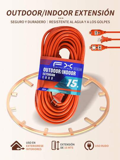 Extensión Eléctrica Uso Rudo Reforzada Color Naranja,Cables de extensión de alimentación, cables de extensión para interiores y exteriores, disponibles en múltiples especificaciones de 3M/5M/7M/15M/20M/25M.