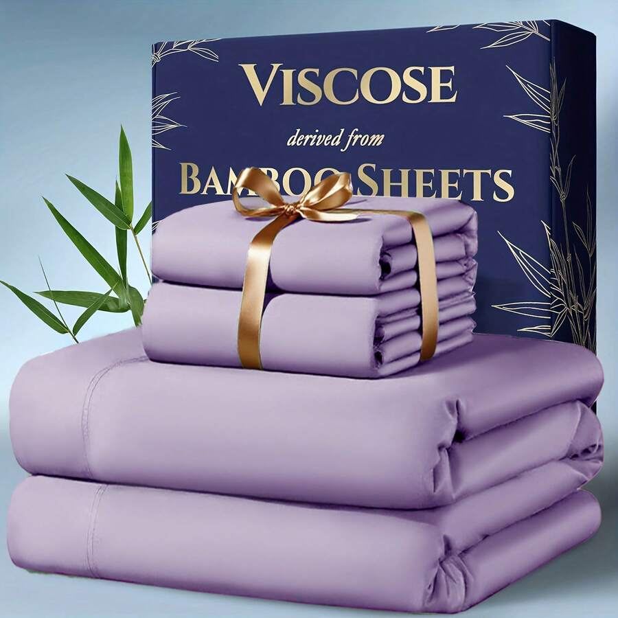 4pcs Bamboo Cooling Bedding - Extra Deep Pocket Breathable And Cooling - Suitable For Hot Sleepers And Sweats, Pillowcases, Flat Sheet And Fitted Sheet - A Perfect Gift For Family, Queen And King Sizes, Next Day Delivery - 橘色 - 查看 1
