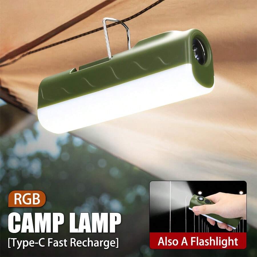 1个可充电手持式手电筒 RGB彩色露营泛光灯户外长效应急手电筒