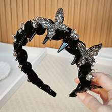 1件装奢华水钻蝴蝶发箍、镶钻发梳、高冠发夹、星光水晶发圈、防滑植绒发箍 - 彩色 - 查看 10