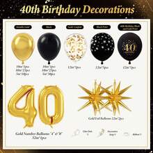 114pcs Black And Gold 40th Birthday Balloon Arch Kit With 32" Number 40 Aluminum Film Balloons For Men And Women 40th Birthday Party Decorations - View 2