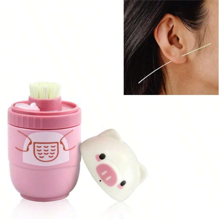 Earrings Hole Cleaner Kit, Ear Piercing Care Odor Removal Cleaning Tool For Girls Women, 20ml Odor Removal Cleaning Solution 180Pcs Ear Punching Floss Pig Shape, Esential Home Ear(Rose Flavor) - 查看 1