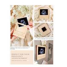 1个超声波照片相框，木质磁性孕期公告纪念品，适合性别揭晓派对装饰、婴儿派对礼物、给祖父母、丈夫、家人的惊喜、婴儿房墙面装饰、即将出生宝宝的公告板 - 彩色 - 查看 3