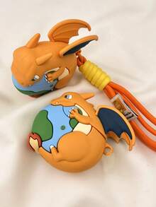 1个卡通恐龙喷火地球图案耳机保护套，带挂绳，适用于第四代、1/2代、Pro 1/2代、Pro 3代，可爱情侣耳机保护套（不含耳机） - 橘色 - 查看 4