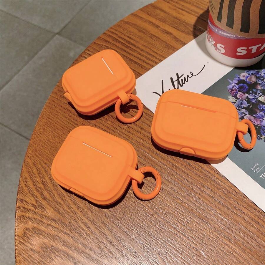1pc Simple Orange Earphone Case For AirPods4th Generation Protective Case Pro 2nd Generation Apple Bluetooth Earphone Cover AirPodPro Silicone Earphone Box AirPod1/2 Generation Soft Case Personalized 3rd Generation Anti-Fall Protective Cover (Earphones Not Included) - Orange - View 1