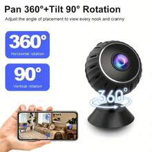 1 pieza Cámara oculta mini Full HD 1080P inteligente que admite conexión WiFi de 2.4G, detección de movimiento y funciones de intercomunicación de voz, y se puede ver a través de aplicaciones móviles. Está equipada con batería de ión de litio y puerto de carga USB, adecuada para uso en interiores y exteriores, especialmente para del hogar, y es adecuada para personas mayores, niños y mascotas. - Negro - Ver 2