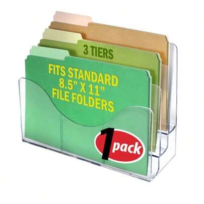 KIDD Three Tier Desktop  Organizer Holder With Diders For 8.5 X 11 Fi Clear Acrylic Brochure Dilay Stand Fi Fi And Brochures 1 Pack