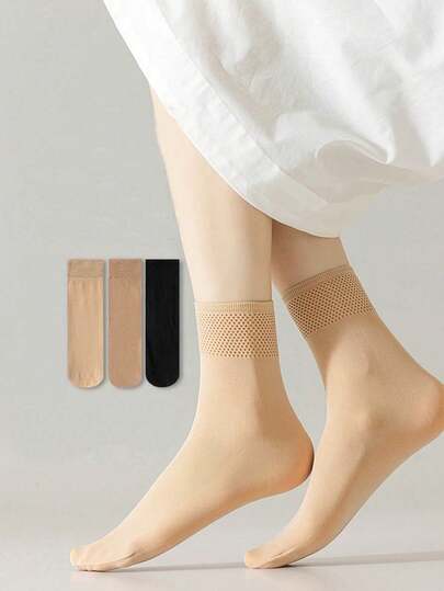 10 pares de calcetines opacos de unicolor hasta el tobillo, calcetines de base para mujer, con malla calada y alta elasticidad, antideslizantes