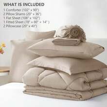 King Size Comforter Set Wheat - 7 Pieces Bed in a Bag King Luxury Soft Bed Set for All Seasons Bedding Set with Down Alternative Comforter Sheets Pillowcases and Shams - Trigo - Ver 7