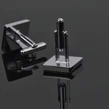 Men's Square Plaid Cufflinks, New Arrival Simple Stripe Check Cuff Links For French Dress Shirts, Fashion Personality Business Casual Jewelry Accessories - Silver - View 10