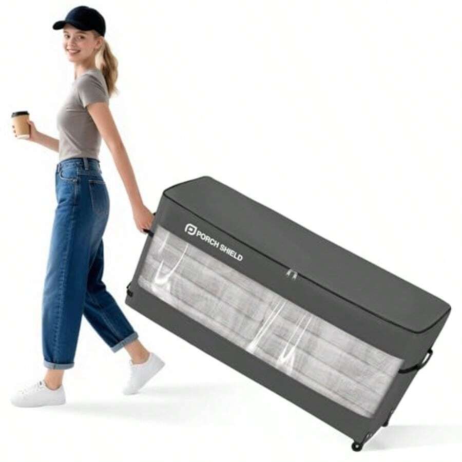 Bolsa de almacenamiento de cojín con ruedas para porche con rueda contenedor grande resistente para almohada de muebles de 7.5 pies árbol de Navidad 48 pulgadas de largo x 15 pulgadas de ancho x 22 - Gris - Ver 1
