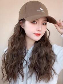 Mũ lưỡi trai bằng tóc giả tổng hợp 22 inch, kiểu dáng rộng rãi, thêu họa tiết, che phủ toàn bộ đầu với mái tóc dài bồng bềnh. - Dark Brown - Xem 2