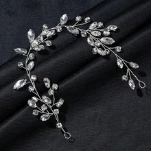 1pc Elegant Floral Crystal Handmade Hair Chain, Suitable For Wedding, Party, Gathering,Summer,Beach - Silver - View 9