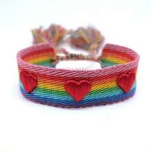 Vòng tay thủ công dệt hình trái tim rỗng thêu họa tiết, có thể điều chỉnh kích thước và đính tua rua, quà tặng trang sức cho bé gái. - Một cỡ - Xem 4