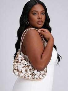 1 chiếc túi đeo vai nữ màu vàng và trắng đính sequin, kiểu dáng thời trang và thanh lịch, túi dự tiệc cao cấp. - Vàng - Xem 2