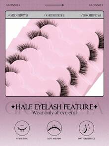 Transparent Cat Eye Short Soft 3D Faux Mink Natural Look False Eyelash Strips (BP03) - Black - View 2