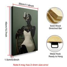 1幅带框/不带框非洲风情时尚帆布海报，描绘一位手持葡萄酒的非洲女孩，风格波西米亚奢华，酒吧推车造型，墙面艺术印刷品，美观别致，适合公寓、客厅、卧室、现代家居装饰。 - A - 查看 8