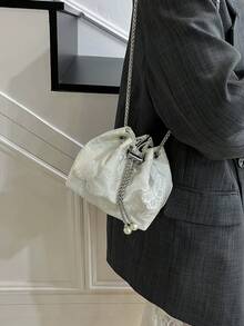 1pc White Butterfly Embroidered Crossbody Bag, Featuring Metal Chain Strap For Elegant & Versatile Look - White - View 7