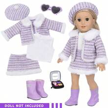 12PCS Fashion Fantasy Purple Children's Doll Clothing Accessories (Includes A Set Of Purple Suit + Shoes + Sunglasses + Lipstick + Eye Shadow + Blush + Purple Bag) Suitable For 16-18 Inch Children's Dolls, Children's Dress-Up Toys, Suitable For Children Over 3 Years Old, Holiday Gifts, Birthday Gifts - 紫色 - 查看 4