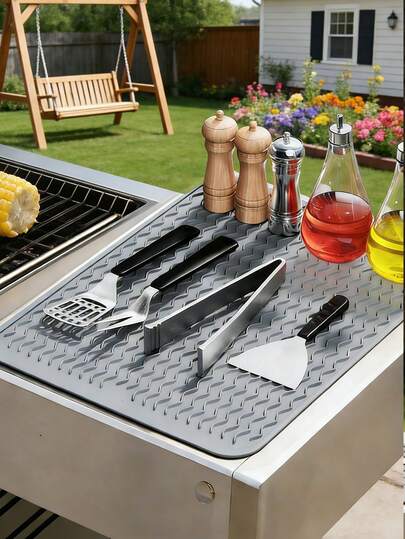 多功能台面保护垫，大号硅胶厨房垫，带凸起沥水纹理，耐热厨房保护垫，适用于炉灶和热餐具的耐热垫，防滑防水沥水垫，适用于餐具和厨房用具，适用于炉灶、水槽边缘和咖啡台（易于清洁）