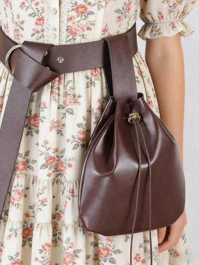 1PC Vintage Faux Leather Drawstring Belt Bag - Medieval Renaissance Style Waist Pouch For Cottagecore Outfits