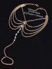 1pc Minimalist Fashion Faux Crystal Beaded Multi-Layer Toe Ring, Suitable For Beach, Vacation, Casual Wear, Birthday, Holiday Gift - Gold - View 6